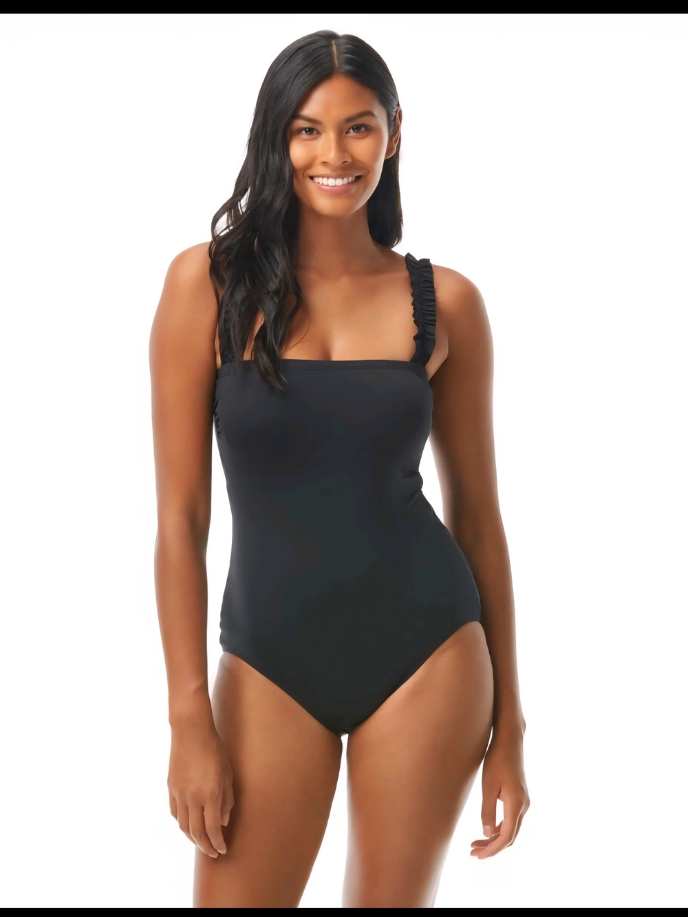 Kate Spade Black One Piece Swimsuit Ruffle Strap XS NWOT